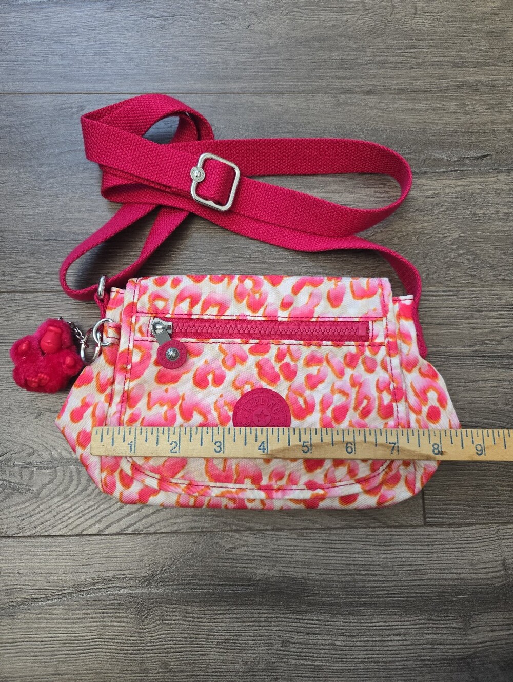 Kipling Sabian Crossbody Mini Bag vibrant neon pink and orange animal print - Picture 3 of 10